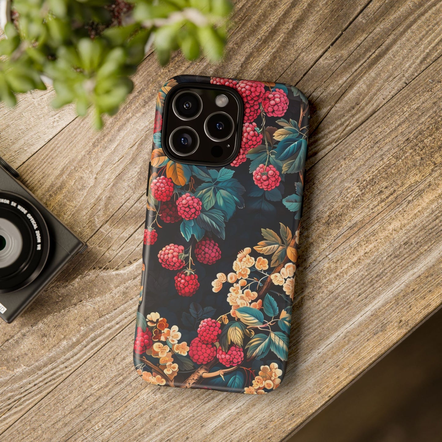Floral Phone Case with Berry Design, Durable Phone Cover, Floral Print, Gift for Plant Lovers, Nature-Inspired Accessory