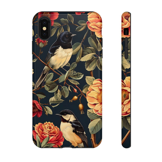 Floral Phone Case with Birds, Botanical iPhone Cover, Bird Lover Gift, Nature-Inspired Accessories, Eco-Friendly Mobile Case