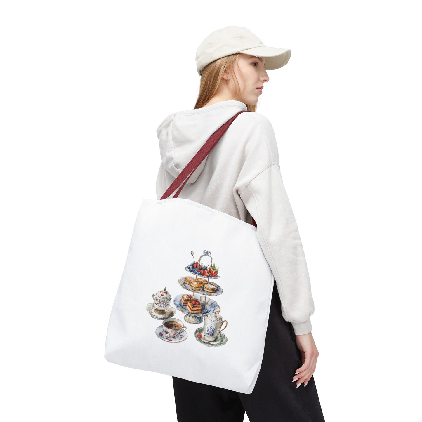 Charming Tea Party Tote Bag, Perfect for Tea Lovers, Gift for Hostess, Garden Parties, Woven Shopping Bag, Floral Print Accessory