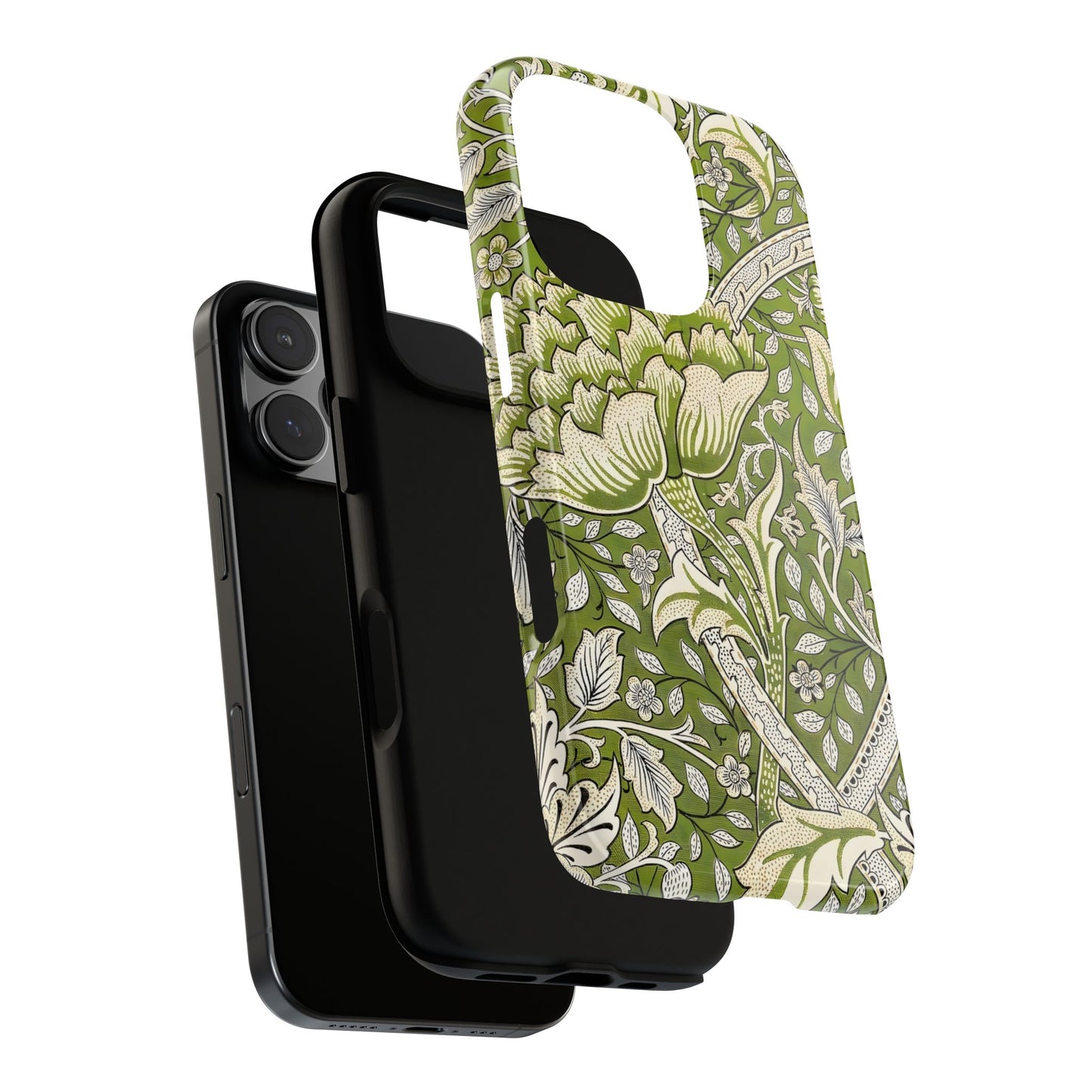 Stylish Phone Case with Floral Design, Durable Protective Cover for iPhone, Unique Gift for Birthdays, Mother's Day, Green Aesthetic