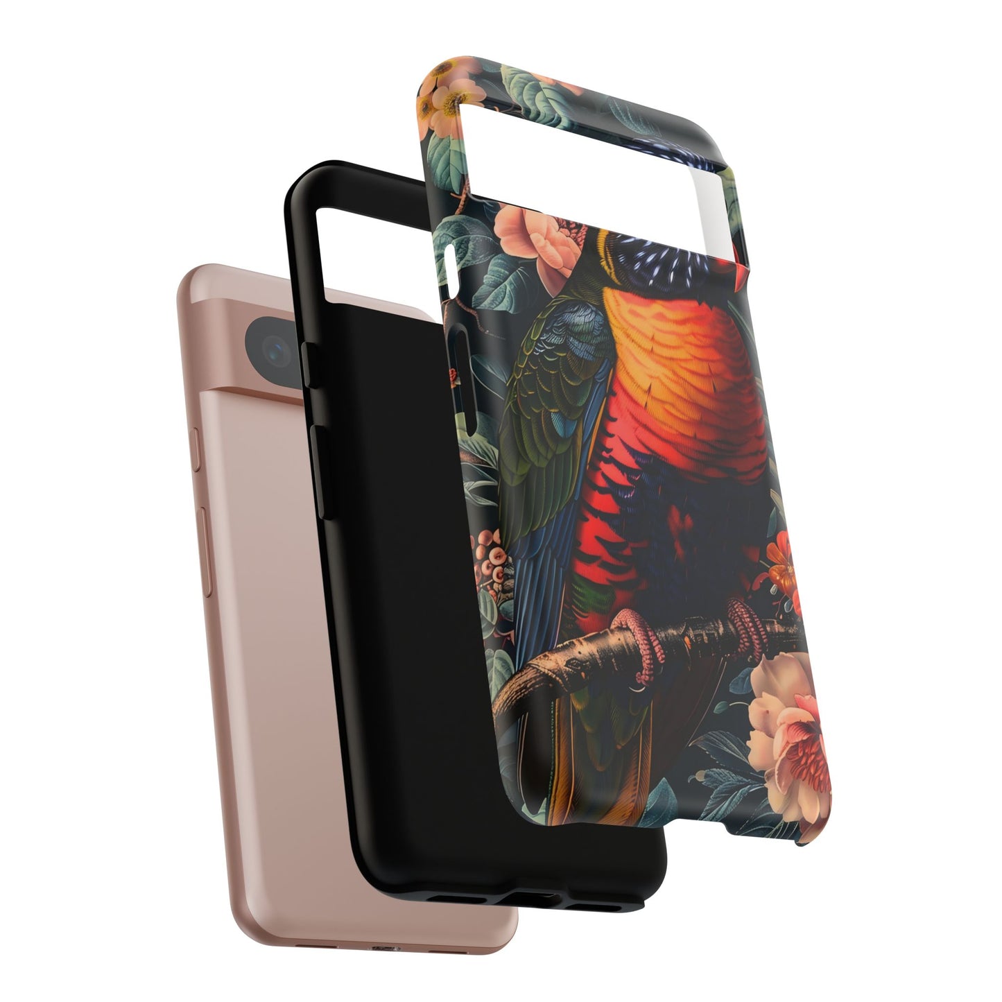 Tropical Parrot Phone Case, Floral Print Protector, Gift for Nature Lovers, Stylish Accessory for Summer, Unique Smartphone Cover