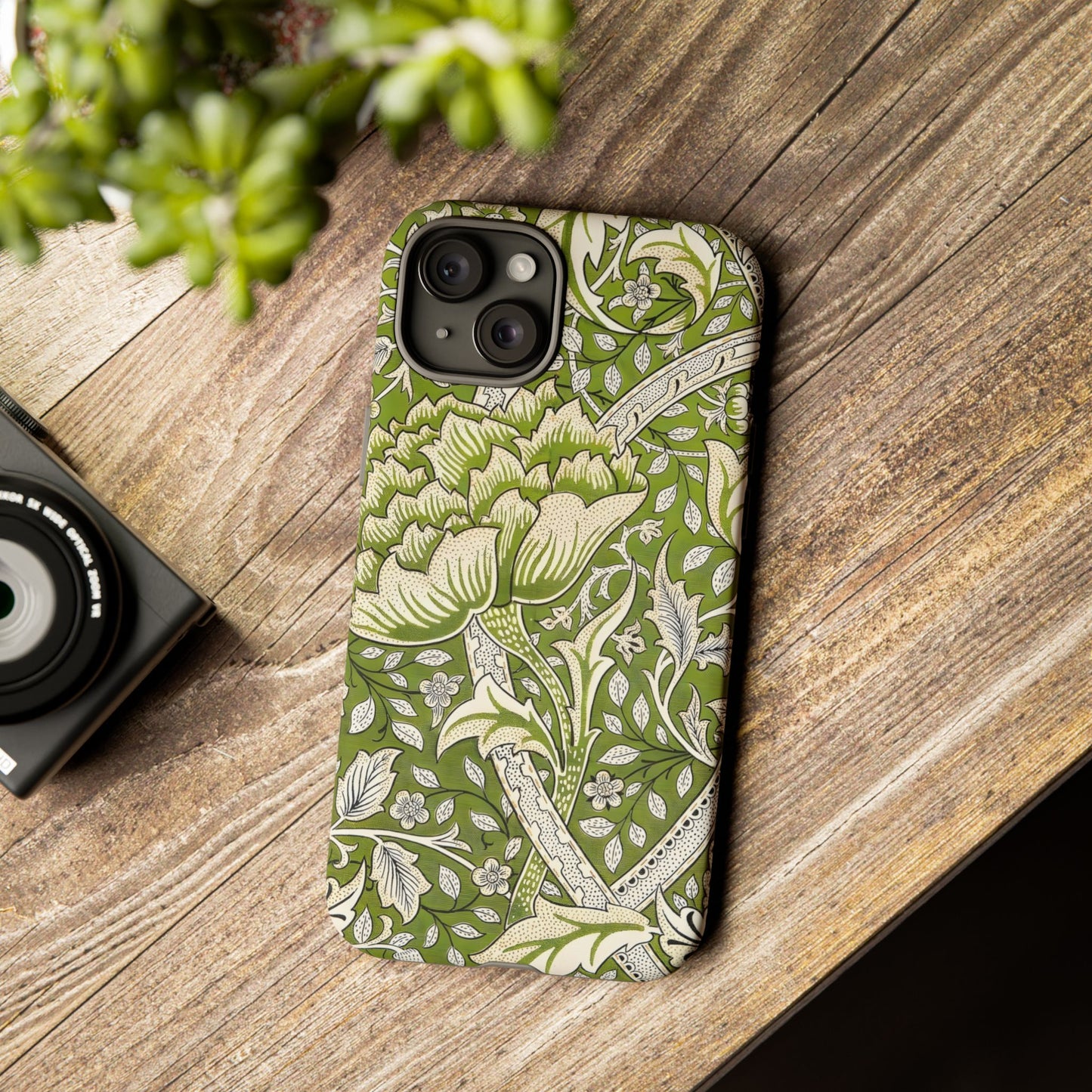 Stylish Phone Case with Floral Design, Durable Protective Cover for iPhone, Unique Gift for Birthdays, Mother's Day, Green Aesthetic