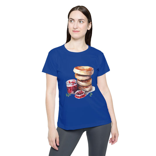 Women’s Bagel-Themed Sports Jersey – Fun & Comfortable Activewear - Savory Classics and Traditional Delights