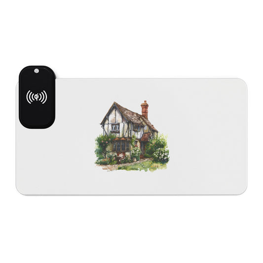 Cottage Garden Home – Countryside England - LED Gaming Mouse Pad with Wireless Charging, Ideal for Gamers, Desk Accessories, Home Office Decor, Tech Gifts, Customizable Design