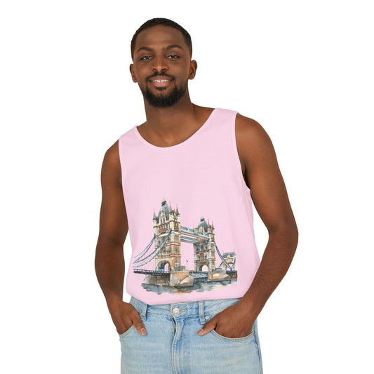 Unisex Garment-Dyed Tank Top -  London Bridge - Iconic Landmark and Historical Beauty