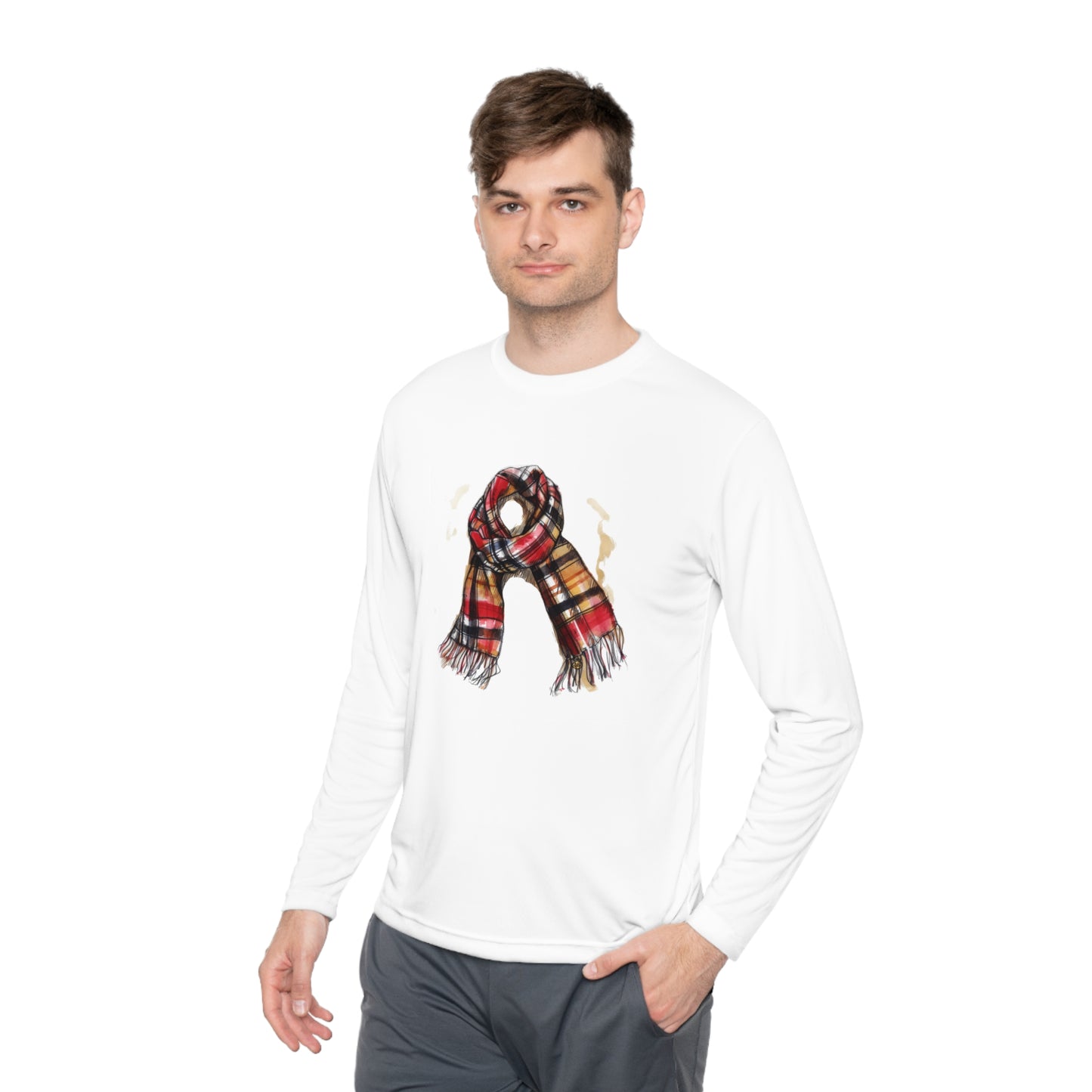 Unisex Lightweight Long Sleeve Tee - Plaid British Scarf - Timeless Style and Classic Elegance
