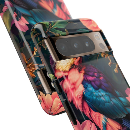 Vibrant Phone Case, Tropical Bird Design, Tough Phone Cover, Floral Tech Accessory, Gift for Nature Lovers
