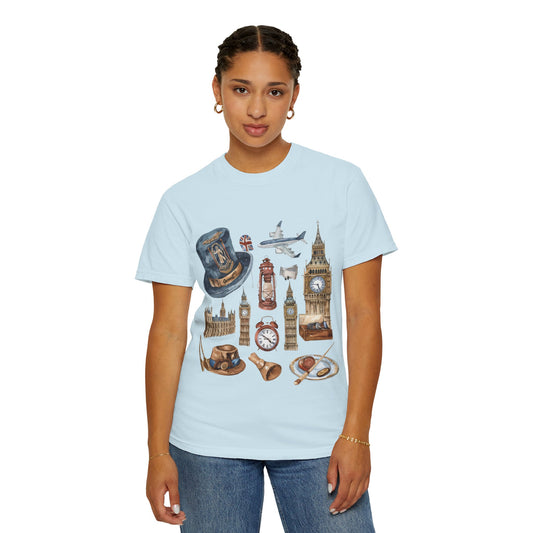 Unisex Garment-Dyed T-shirt - Icons of England - From Big Ben to Red Buses