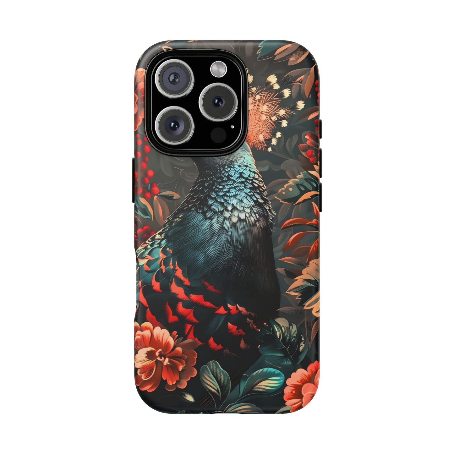Floral Peacock Phone Case, Tough Cases, Artistic Phone Cover, Unique Gift, Nature Lover Accessory, Protective Case