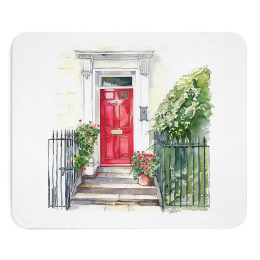 Charming Red Door Mouse Pad - Ideal for Home Office, Gift for Garden Lovers, Unique Desk Accessory, Floral Decor, Christmas or Housewarming