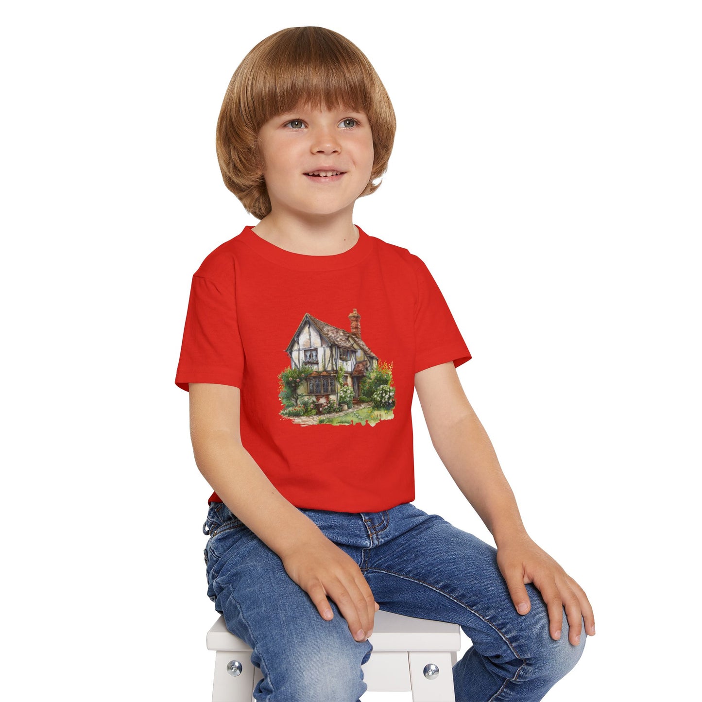 Toddler T-Shirt - Charming English Cottage Illustration Print - Perfect for Nature Lovers