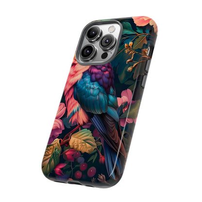Vibrant Phone Case, Tropical Bird Design, Tough Phone Cover, Floral Tech Accessory, Gift for Nature Lovers