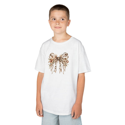 Kids Heavy Cotton Tee -  Farmhouse Floral Bow with Cow Print Design - Comfortable & Stylish for Spring Celebrations