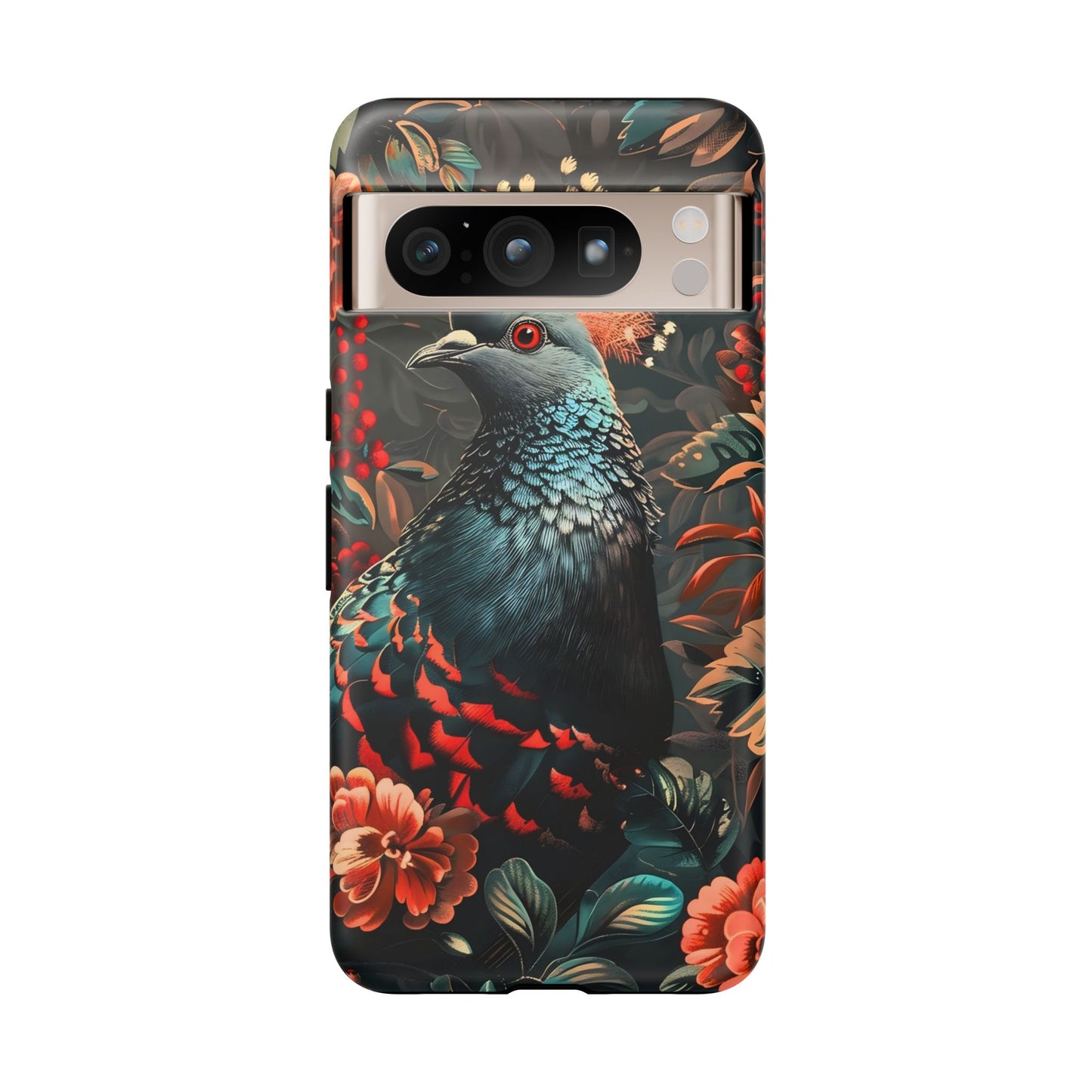 Floral Peacock Phone Case, Tough Cases, Artistic Phone Cover, Unique Gift, Nature Lover Accessory, Protective Case