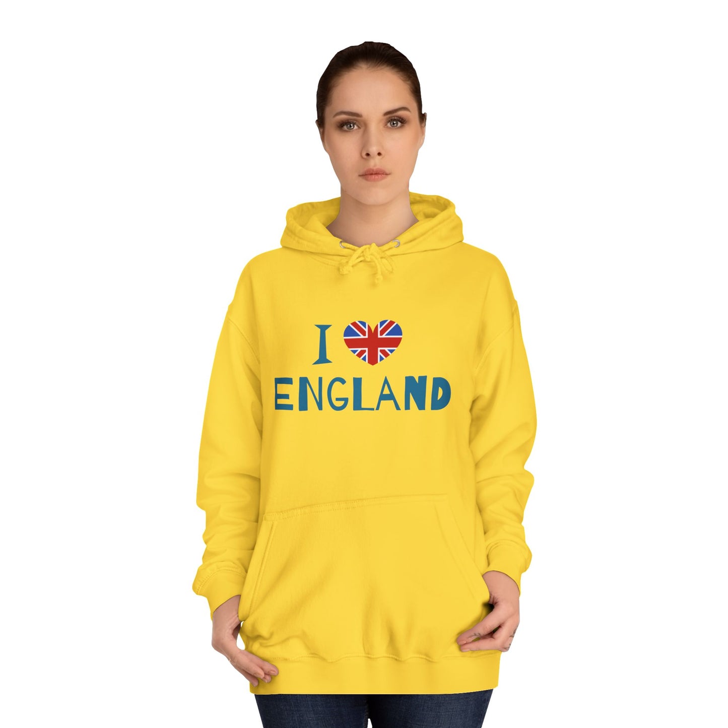 Unisex College Hoodie - I Love England - Union Jack Heart Design