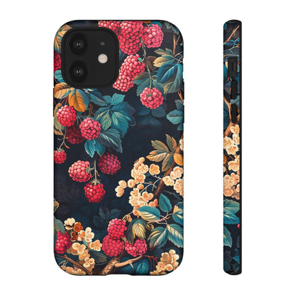 Floral Phone Case with Berry Design, Durable Phone Cover, Floral Print, Gift for Plant Lovers, Nature-Inspired Accessory