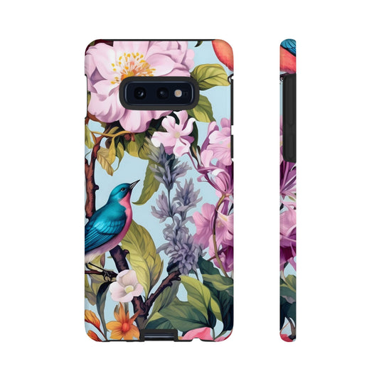 Floral Phone Case with Birds, Tough Cases for Nature Lovers, Stylish Phone Accessories, Unique Gifts for Her, Cute Tech Protector