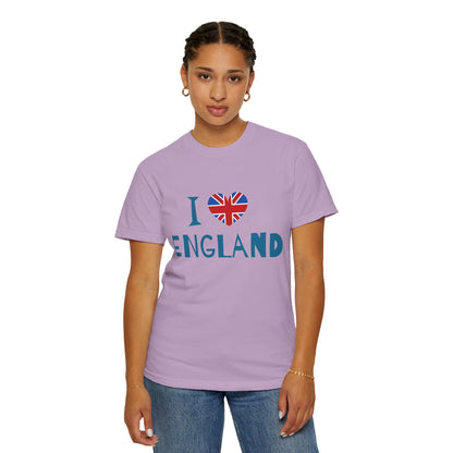 Unisex Garment-Dyed T-shirt - I Love England - Union Jack Heart