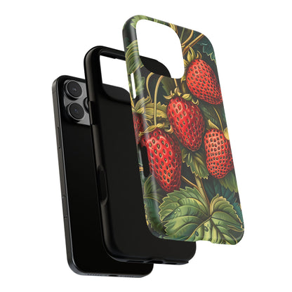 Strawberry Phone Case, Tough Berry Case, Floral Phone Cover, Cute Smartphone Shell, Nature-Inspired Gift