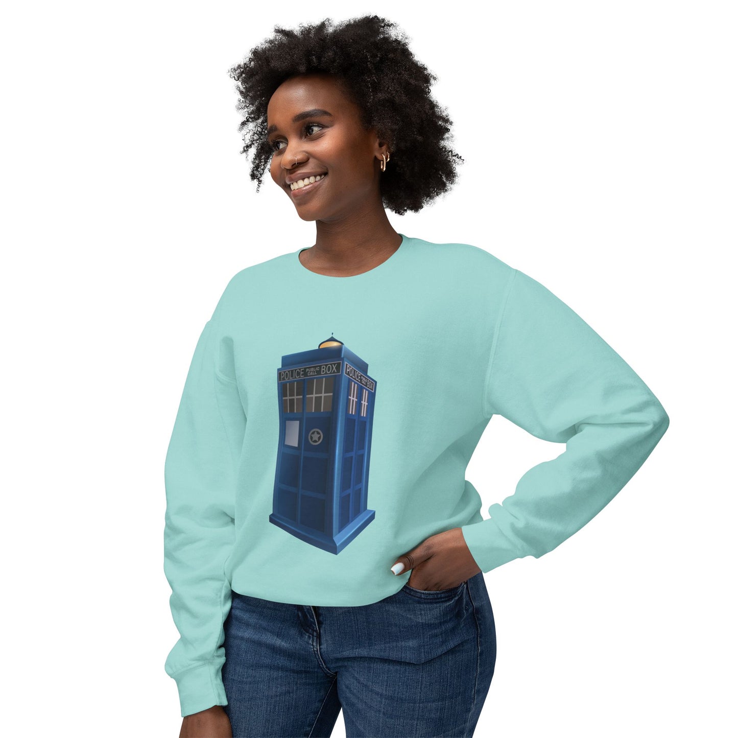 Unisex Lightweight Crewneck Sweatshirt - British Police Public Call Box - Iconic TARDIS Design