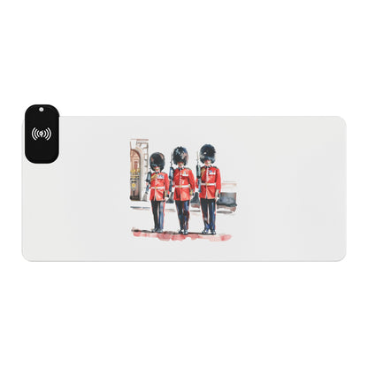 he Trio of Guards – Royal British Soldiers - LED Gaming Mouse Pad with Wireless Charging, Desk Accessory for Gamers, Gift for Streamers, Gaming Setup Decor, Unique Mouse Pad Design