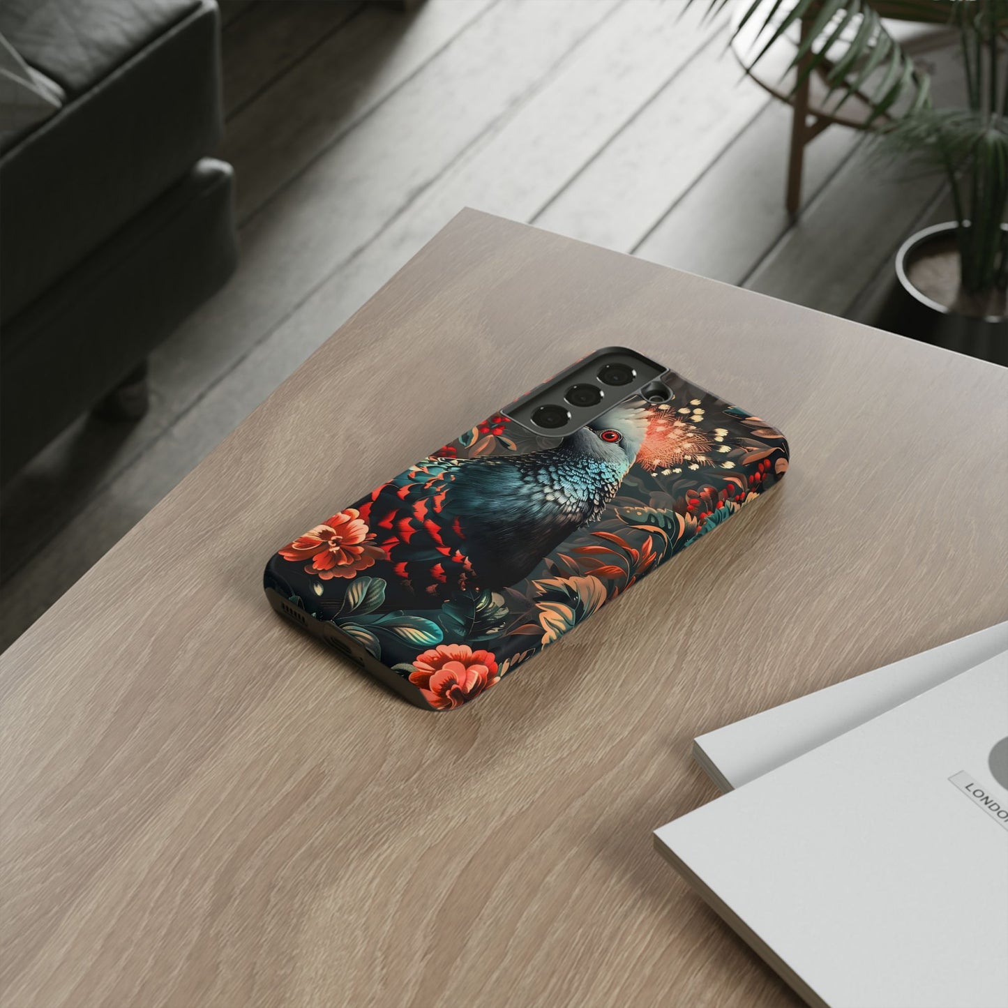 Floral Peacock Phone Case, Tough Cases, Artistic Phone Cover, Unique Gift, Nature Lover Accessory, Protective Case