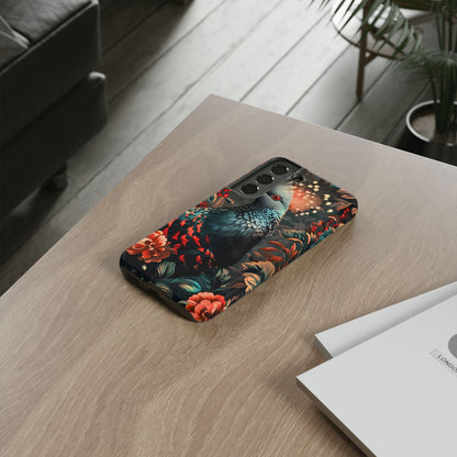 Floral Peacock Phone Case, Tough Cases, Artistic Phone Cover, Unique Gift, Nature Lover Accessory, Protective Case