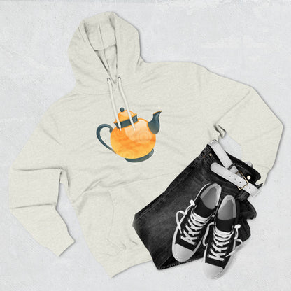 Three-Panel Fleece Hoodie - Classic British Tea Kettle - Timeless Elegance in Tea Time