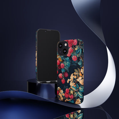 Floral Phone Case with Berry Design, Durable Phone Cover, Floral Print, Gift for Plant Lovers, Nature-Inspired Accessory