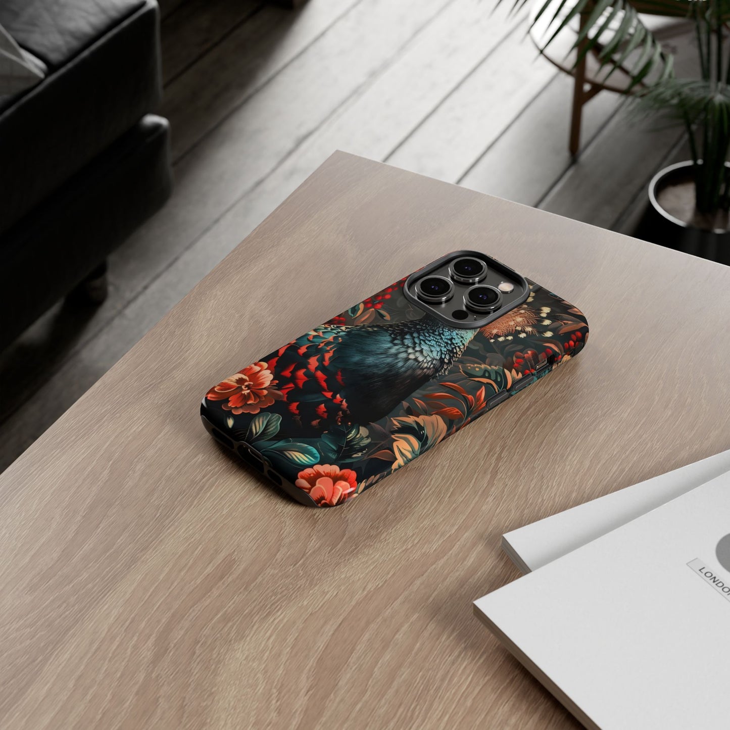 Floral Peacock Phone Case, Tough Cases, Artistic Phone Cover, Unique Gift, Nature Lover Accessory, Protective Case