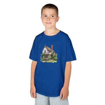 Kids Tee -  Charming English Cottage Illustration Print - Cozy Cotton Shirt for Little Dreamers