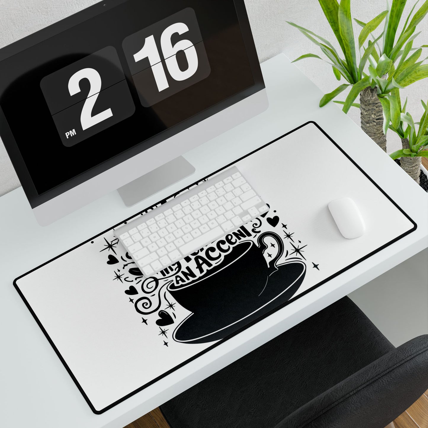 London Tea Themed Desk Mat, Chic Office Decor, Gift for Tea Lovers, Stylish Workspace Accessory, Home Office Essentials
