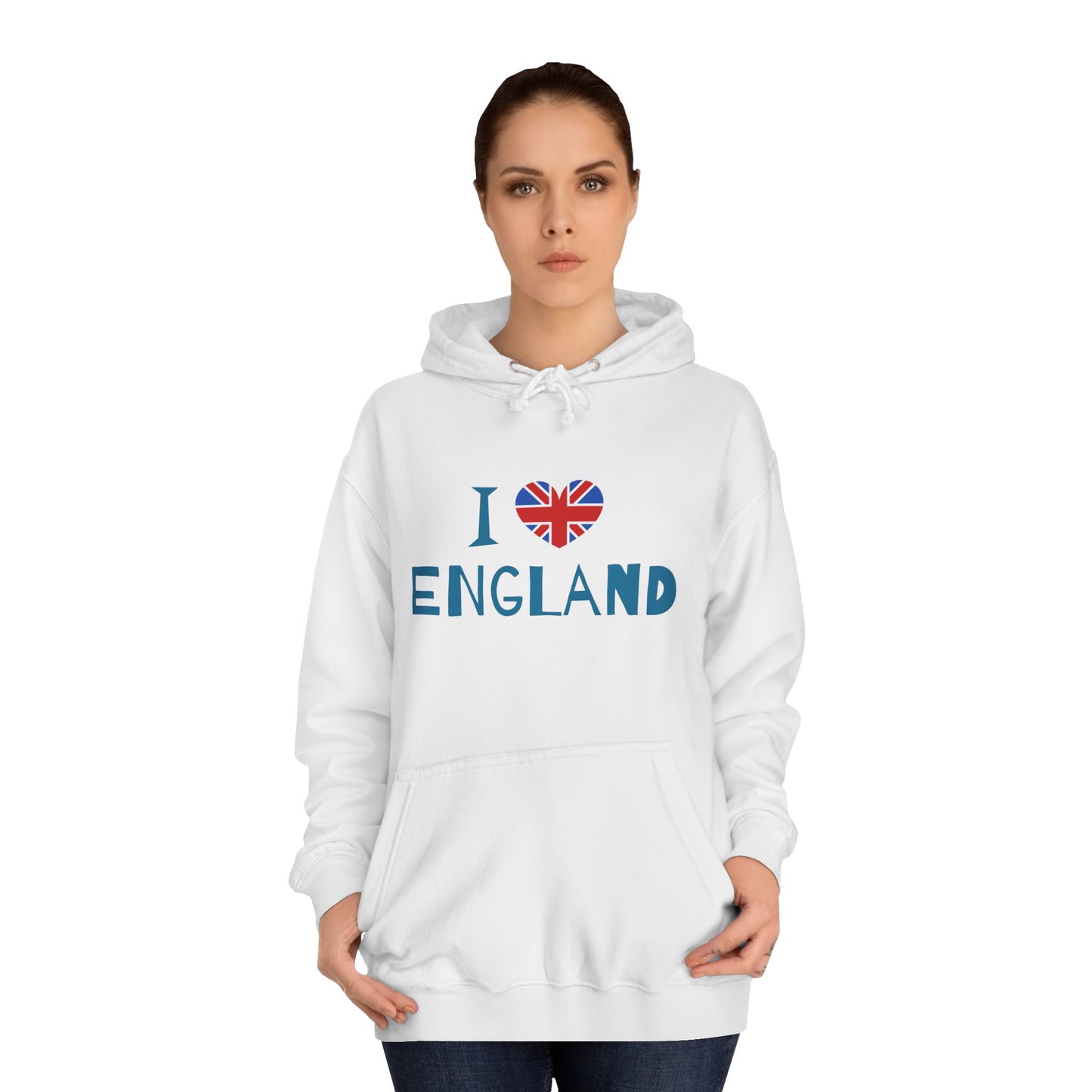 Unisex College Hoodie - I Love England - Union Jack Heart Design