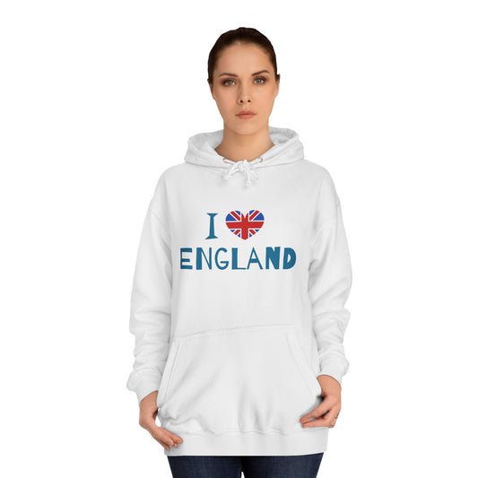 Unisex College Hoodie - I Love England - Union Jack Heart Design