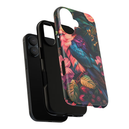 Vibrant Phone Case, Tropical Bird Design, Tough Phone Cover, Floral Tech Accessory, Gift for Nature Lovers