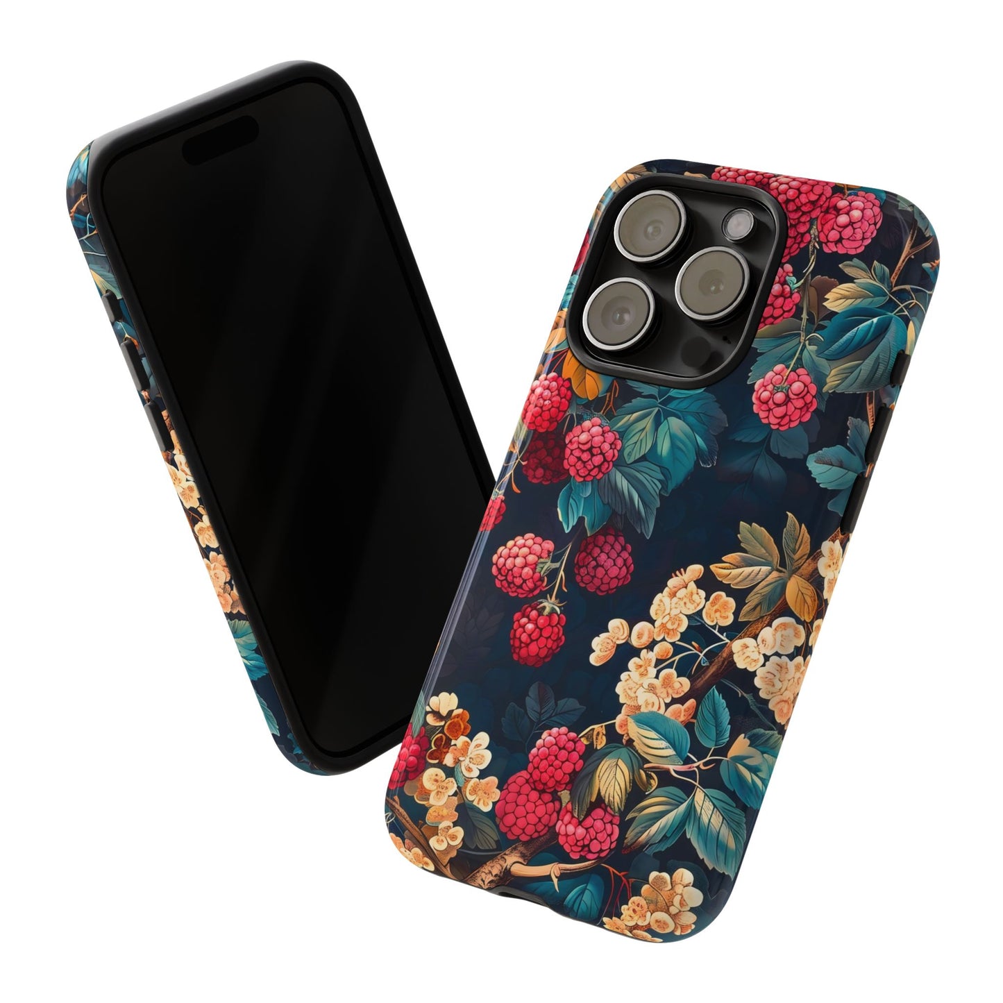 Floral Phone Case with Berry Design, Durable Phone Cover, Floral Print, Gift for Plant Lovers, Nature-Inspired Accessory