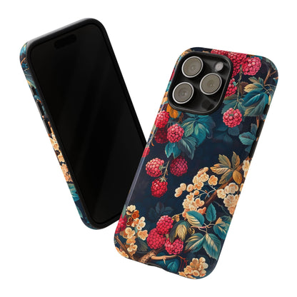 Floral Phone Case with Berry Design, Durable Phone Cover, Floral Print, Gift for Plant Lovers, Nature-Inspired Accessory