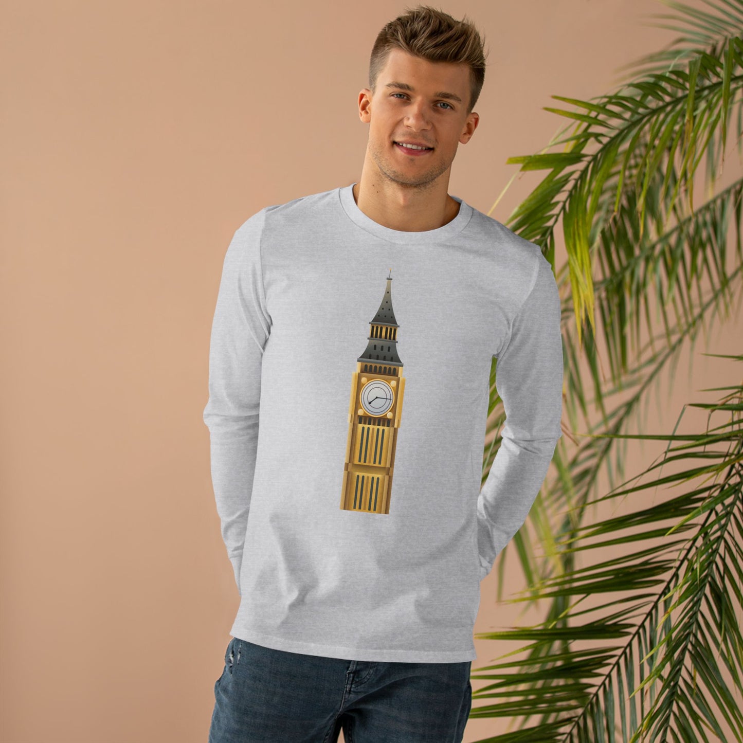 Men’s Base Longsleeve Tee - Iconic Big Ben Clock Tower Design - London Landmark
