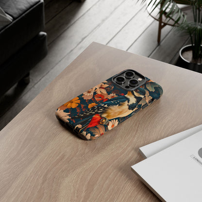 Artistic Bird Phone Case, Unique Tough Cases for Nature Lovers, Floral Design, Cute Gift, Customized Phone Accessories