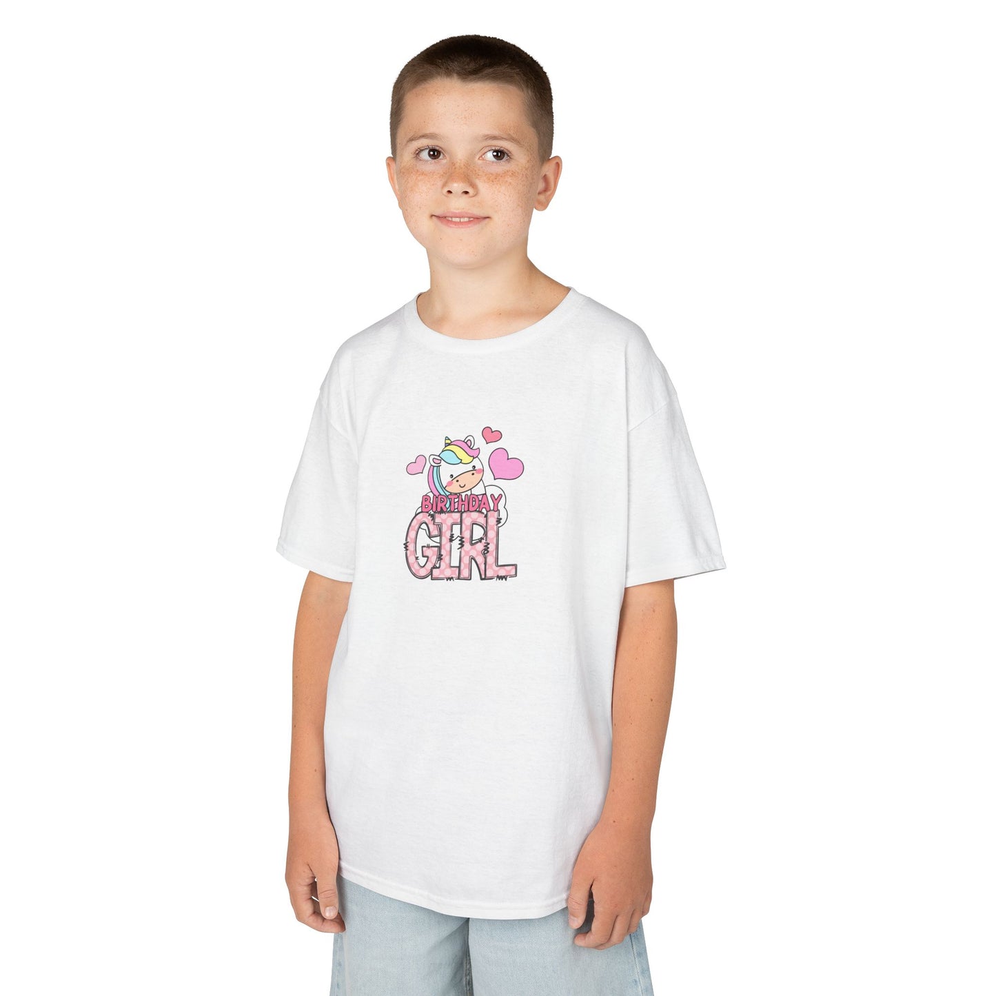 Kids Heavy Cotton Tee - Funky Leopard Print Birthday Girl Graphic - Fun Unicorn Design