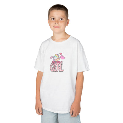 Kids Heavy Cotton Tee - Funky Leopard Print Birthday Girl Graphic - Fun Unicorn Design