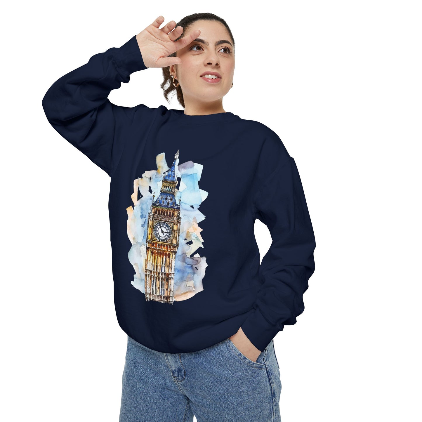 Unisex Garment-Dyed Sweatshirt - London Calling: Iconic Clock Tower