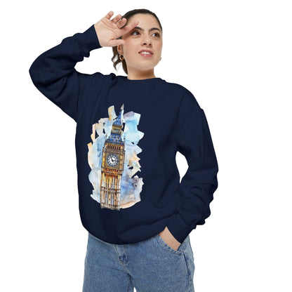 Unisex Garment-Dyed Sweatshirt - London Calling: Iconic Clock Tower