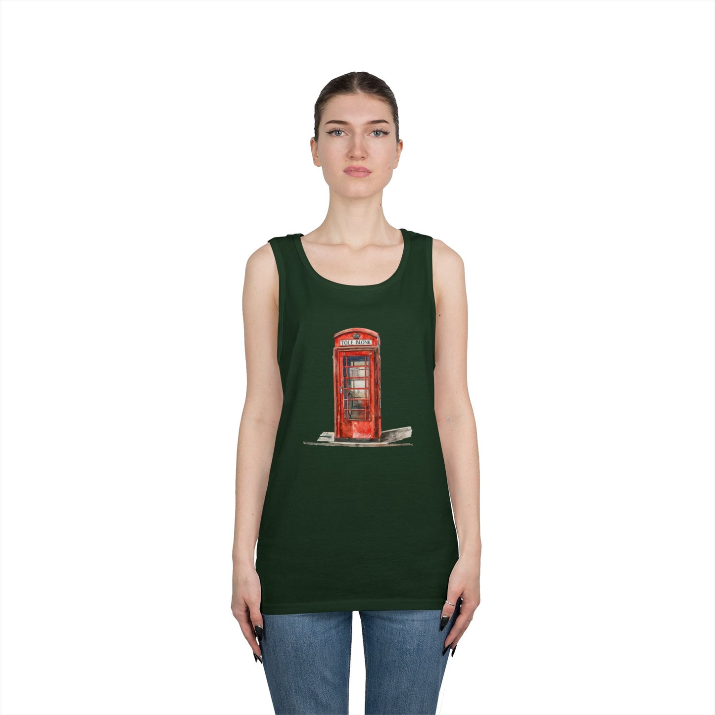 Unisex Heavy Cotton Tank Top - Iconic British Public Telephone - Classic Red Phone Box Design
