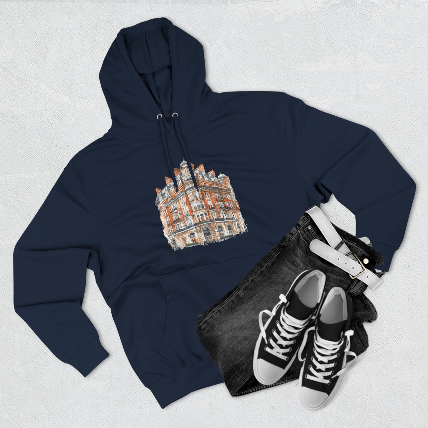 Three-Panel Fleece Hoodie - Classic British Architecture - Elegant Historic Building