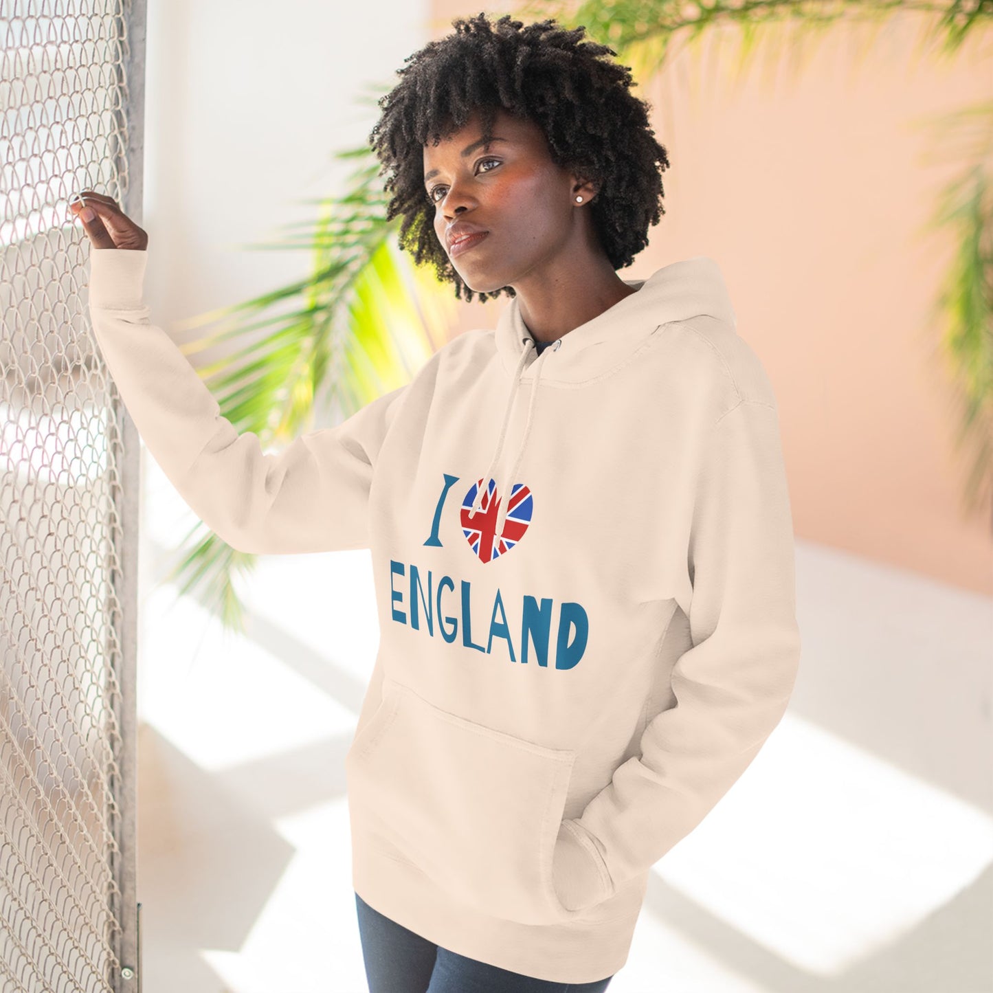 Three-Panel Fleece Hoodie - I Love England - Union Jack Heart Design