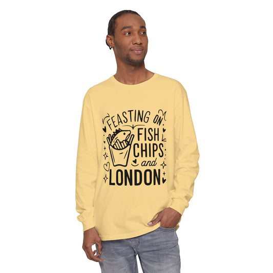 Unisex Garment-dyed Long Sleeve T-Shirt - Chips Fish and London