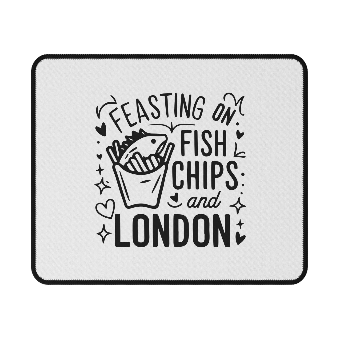 Feasting on Fish and Chips Non-Slip Gaming Mouse Pad | Gamer Gift, Desk Accessories, Office Decor, London Theme