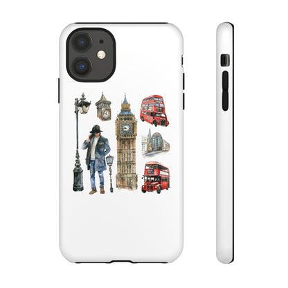 London Iconic Design Phone Case, Tough Cases, Gift for Travelers, London Souvenir, London Icons, Red Bus Phone Case