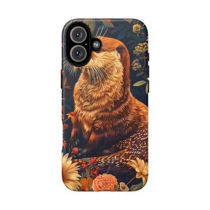 Otter Phone Case, Floral Otter Design, Tough Phone Cover, Nature Lover Gift, Cute Animal Accessories